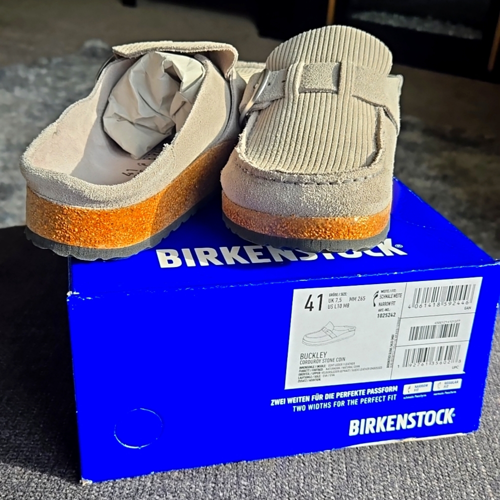 Birkenstock Buckley 41 N Corduroy Stone Coin Suede Leather